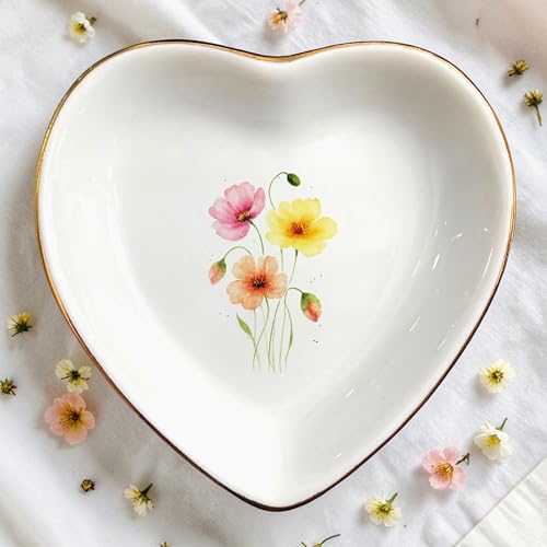 Birth Month Flower Ring Jewelry Dish Tray-Floral Ring Holder for Hippie,Nature,Pace-Birthday Gifts for Mom,Mother-in-law,Step Mom,Aunt,Grandma,Sister,Friends (8 - August (Poppy)) - style: 8 - August (Poppy)