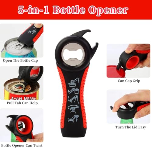 Bloss Jar Opener Can Opener Kitchen Grippers, Multi-use Lid Opener Set | Anti-skid Jar Openers for Weak hands, Seniors with Arthritis, Includes Non-slip Rubber Gripper Pad & Wine Opener, Black Red - color: Black Red-4pcs