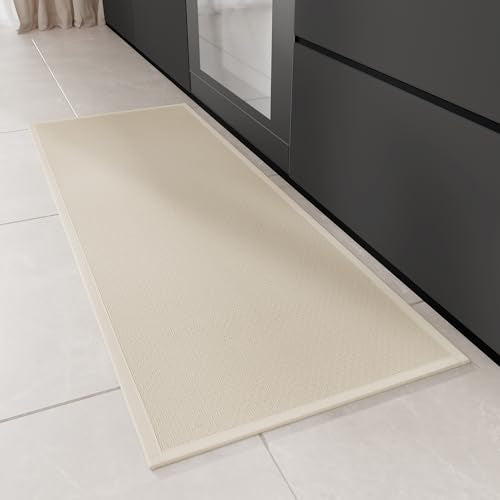 Hargiis Kitchen Rug, Rubber Non Slip Kitchen Rugs Washable, Absorbent Runner Mat for Floor, Machine Washable Standing Mats for in Front of Sink, Door, Laundry, Entryway, Hallway (Beige, 47" × 17.3") - color: Beige, size: 47" x 17.3"
