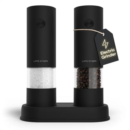 LARS NYSØM Electric Salt and Pepper Grinder Set I Automatic Salt and Pepper Mills with Adjustable Ceramic Grinder I AAA-Battery Operated Electric Spice Mill Set (Carbon Black) - color: Carbon Black