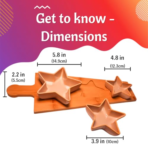 4-pc Porcelain Dip Bowl -Chips and Dip Serving Dish -Chips and Salsa Serving Dish; Chip and Dip Tray - Condiment Serving Tray; Dip Platter; Party Hosting Essentials - Ideal Gift Set - color: Light Brown, size: Stars