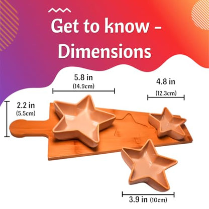 4-pc Porcelain Dip Bowl -Chips and Dip Serving Dish -Chips and Salsa Serving Dish; Chip and Dip Tray - Condiment Serving Tray; Dip Platter; Party Hosting Essentials - Ideal Gift Set - color: Light Brown, size: Stars