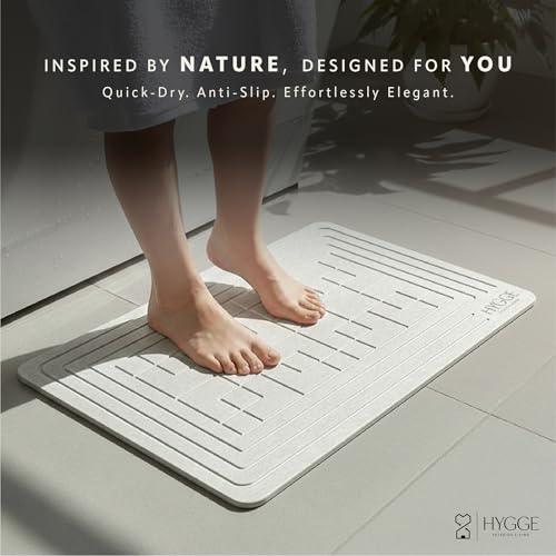Diatomaceous Earth Stone Bath Mat - Ivory Tile | Modern Fast Dry Bathroom Floor Shower Mat, Quick Drying Premium Luxury Diatomite Spa Stone Gift, Non-Slip Base, 23.6" x 15.4" - color: Ivory Tile