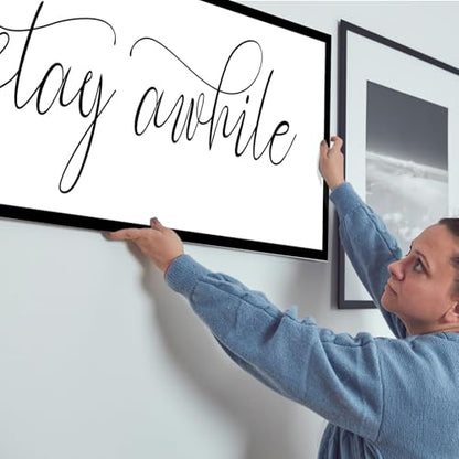 Rutiyoka Stay Awhile Sign Framed Farmhouse Dining Room Wall Decor Large 42"×15" Wood Kitchen Wall Art Black - color: stay awhile (black frame)