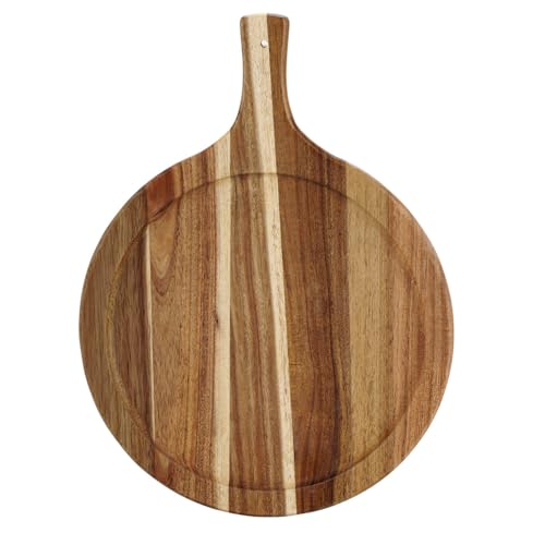 Acacia Wood Round Cutting Board with Handle, 15.7" x 11.8" | Small Decorative Charcuterie Board for Kitchen, Wooden Chopping Board, Serving Board for Cheese, Meat, Vegetables, Bread - size: 15.7"L x 11.8"W