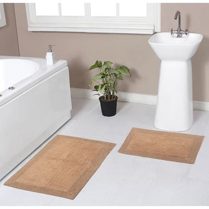 Home Weavers Luxury Collection 100% Cotton Reversible Bathroom Rugs Set, Washable Rug, Soft Cotton Extra Soft and Absorbent Bath Rug, Kitchen Mat, 2 Piece Set(S+M), Linen - color: Linen, size: 2 Piece Set(S+M)