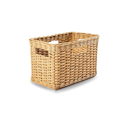 The Basket Lady Tall Rectangular Wicker Storage Basket, S, Sandstone | Outside: 16.5" L x 10.5" W x 10.5" H | Inside: 14.5"L x 8.5"W x 9.5"H - Handcrafted by artisans from natural rattan - color: Sandstone, size: Small