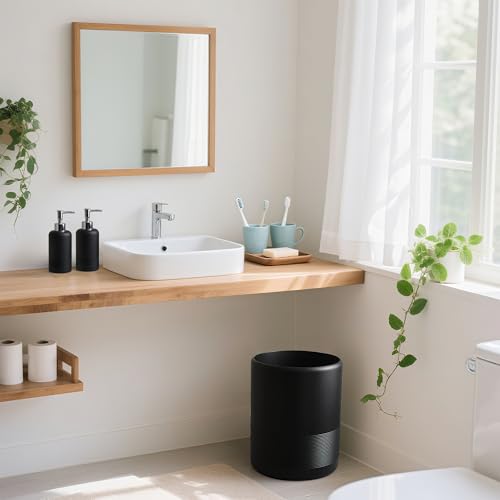 YMXYJM Resin Trash Can, Modern Round Wastebasket, 2 Gallon,Black | Modern resin trash can with 2-gallon capacity, sturdy base, and open-top design for bathroom, kitchen, office, and home - color: Black