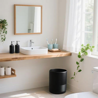 YMXYJM Resin Trash Can, Modern Round Wastebasket, 2 Gallon,Black | Modern resin trash can with 2-gallon capacity, sturdy base, and open-top design for bathroom, kitchen, office, and home - color: Black