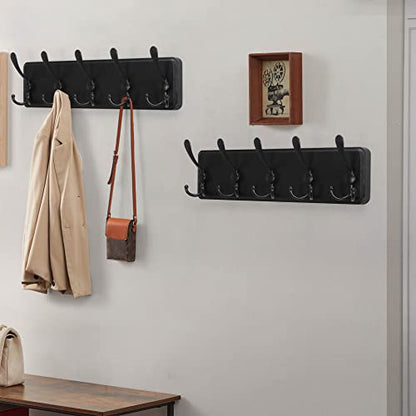 Coat Rack Wall Mounted - 5 Tri Hooks, Heavy Duty, Wooden Wall Coat Hanger Coat Hook for Clothes Hat Jacket Clothing, Black - color: Black, size: L=17.4"