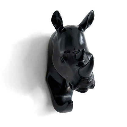 Rhino Head Single Wall Hook/Hanger, Black | Animal Shaped, Heavy Duty, Rustic Decorative, Coat Hat Hook - color: Rhino-Black