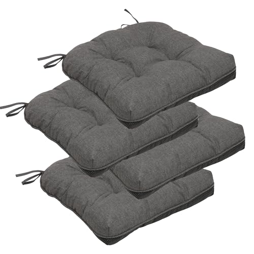 RACE LEAF Indoor Chair Cushions 4 Pack, Tufted Memory Foam Dining Room Chair Pads with Ties and Non-Slip Backing, Kitchen Seat Cushions 15.5" X 15.5" Dark Gray - color: Drak Gray