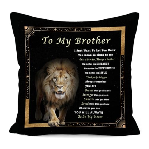 to My Brother Gifts Pillow Covers 18x18, Christmas Birthday Gifts for Brothers from Sister Brother, Big Little Bro Gift, Inspirational Lion Decorative Pillow Covers for Boys Men Room Home - color: White-inspirational Lion