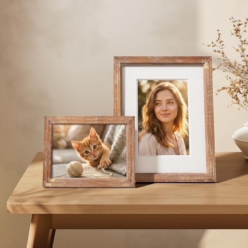 Vittanly Solid Wood 8x10 Picture Frames Set of 4, Distressed Brown | 5x7 Picture Frame with Mat, Gallery Wall Frame Set, 8 x 10 Frame for Wall & Tabletop Display, Family, Pet, Christmas - color: Distressed Brown, size: 8x10
