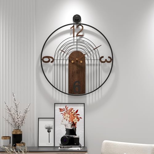 Modern Large Walnut Dial Wall Clock, Wood Metal Frame Silent Non Ticking Wall Clocks Decoration for Living Room, Bedroom, Kitchen, Study, Handmade Home Decor Present Idea, 22 Inch - size: 1.Large(22 in)