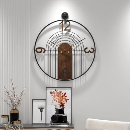 Modern Large Walnut Dial Wall Clock, Wood Metal Frame Silent Non Ticking Wall Clocks Decoration for Living Room, Bedroom, Kitchen, Study, Handmade Home Decor Present Idea, 22 Inch - size: 1.Large(22 in)