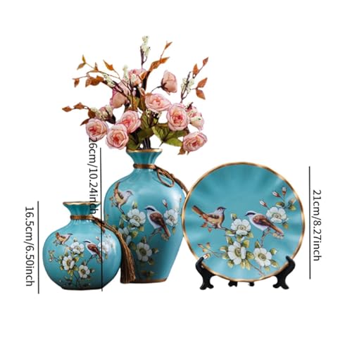 3 Pieces Ceramic Vases, Flower Arrangement Display, Plant Container, Interior Decoration, Blue