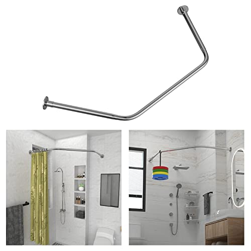 Corner Shower Curtain Rod Adjustable Stainless Steel Diamond Shaped Rack Drill Free Install for Bathroom, Bathtub, Clothing Store (Diamond Shaped, Both Sides: 17"-25.6",Middle:20"-26) - color: Diamond Shaped, Both Sides: 17"-25.6",Middle:20"-26
