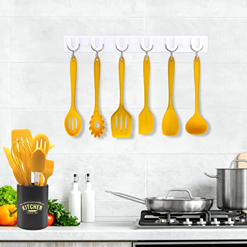 11 Piece Cooking Kitchen Utensils Set, Yellow Cooking Utensils Set, Non-Stick Silicone Spatula Set with Iron Utensils Holder, Silicone Kitchen Gadgets Utensil Set (Yellow)