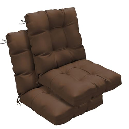 Outdoor Chair Cushions 42x21x4 Inch Set of 2, Brown | Patio Cushions for Dining Rocking Chairs, High Back Soft Seat Pad with Ties, Waterproof Fade Resistant, Indoor Outside Use - color: Brown