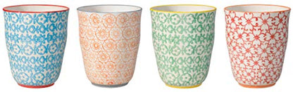 Bloomingville Ceramic Cups without Handle Carla Express - colorful Mugs for Coffee Tea Cappucino Dia 3.5'' H 4'', blue orange green red, Stoneware, Set of 4 Styles, content 10.5 fl oz