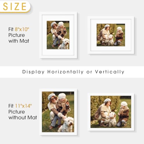 Golden State Art 11x14 White Picture Frame,Solid Wood&Real Glass,Mat 8x10 | 1 Pack 11x14 Photo Frame, White Mat Display for 8x10 Picture, Horizontal and Vertical Wall Mounting, Home Decor - size: 11x14 White, for (1) 8x10