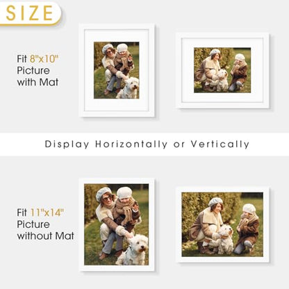 Golden State Art 11x14 White Picture Frame,Solid Wood&Real Glass,Mat 8x10 | 1 Pack 11x14 Photo Frame, White Mat Display for 8x10 Picture, Horizontal and Vertical Wall Mounting, Home Decor - size: 11x14 White, for (1) 8x10