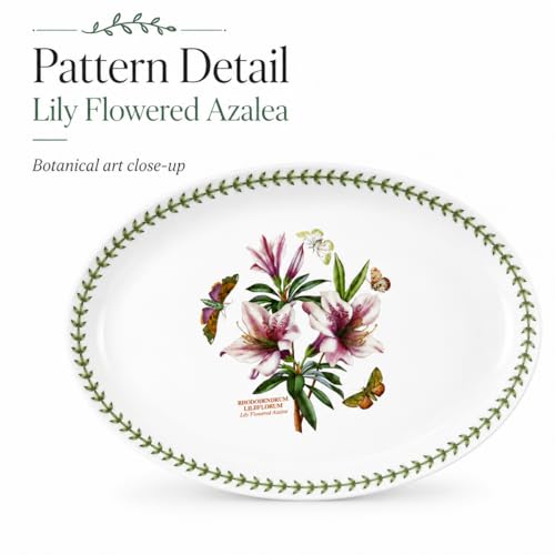 Portmeirion Botanic Garden Oval Serving Dish | 15 Inch Oval Platter | Lily Flowered Azalea Motif | Made from Porcelain | Dishwasher and Microwave Safe | 15" Porcelain Bakeware, Oven to Table, Chip-Resistant, Microwave, Dishwasher, Freezer & Oven Safe for