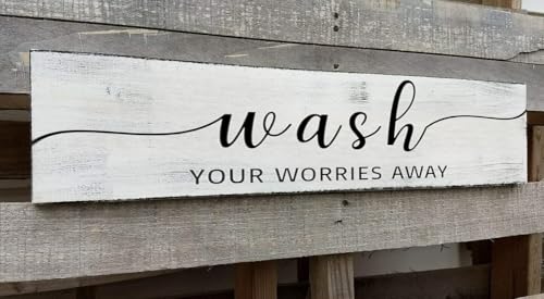 Farmhouse Bathroom Sign, Wash Your Worries Away, Rustic Wooden Bathroom Wall Art Decor, Inspirational Signs Bath Wall Hanging Art Home Decor (Wash) 6x16 Inch - color: A1, size: 6 X 16 in