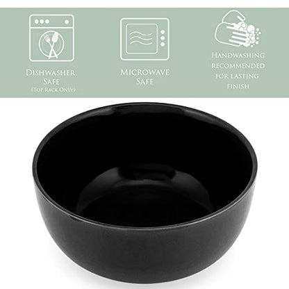 Elanze Designs Bistro Glossy Ceramic 7 inch Dinnerware Bowls Set of 4 - Perfect for Everyday uses from Pasta to Salad, Cereal to Ice cream, Ramen to Pho, Black - color: Black, style: 7 inch Cereal Salad