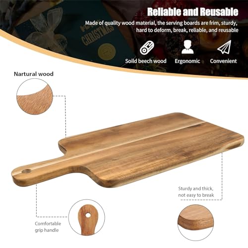 10 Pcs Acacia Wood Cutting Board with Handle,Wooden Chopping Boards | Kitchen Cutting Board for Meat Bread Fruit Cheese Serving Board Charcuterie Boards Chopping Blocks,7.8x15.7in