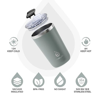 Ideus 20 oz Tumbler, Travel Coffee Mug with Splash Proof Sliding Lid, Double Wall Stainless Steel Vacuum Insulated Coffee Mug for Home and Office, Keep Beverages Hot or Cold, Gray - color: Gray