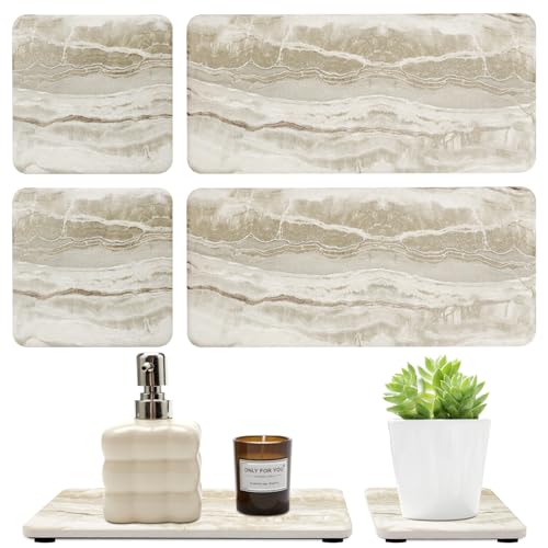 4 Pcs Drying Stone for Kitchen Counter Soap Trays Bathroom Sink Toothbrush | Fast Water Absorbing Stone Tray Hand Soap Dish Quick Dry Mat Sponge Holder Sink Caddy Ceramic Bathroom Tray Diatomite Coaster - color: Stone