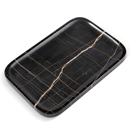 Marble Tray, 12"x8" Natural Marble Vanity Tray for Countertop Bathroom Kitchen Dresser, Decorative Catchall Trays for Perfume Jewelry, Rectangular Stone Serving Tray(Black) - color: Black
