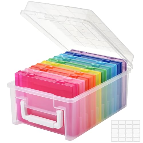ALINK Photo Storage Box 5 x 7 In Photo Case, 10 Inner Large Photo Keeper, Photo Storage Container, Seed Craft Cards Pictures Organizer, Plastic Office Organizer with Sticker - Colored - size: 5" X 7" - Colored