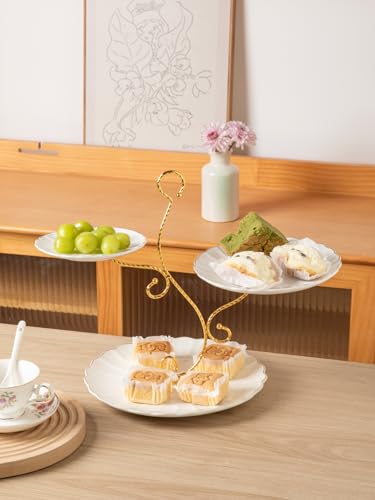 Sweejar 3 Tier Ceramic Cake Stand Wedding, Dessert Cupcake Stand for Tea Party Serving Platter (Bright White) - color: Bright White