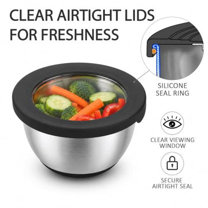 KITEISCAT Stainless Steel Mixing Bowls with Lids – Set of 5 Large Nesting Metal Bowls for Kitchen, Baking, Cooking, Food Prep & Storage, Non-Slip Base, Dishwasher Safe,Black - color: Black