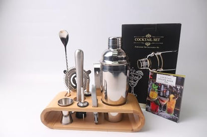 10-Piece Stainless Steel Cocktail Shaker Set with Stand – Bartender Kit w/Martini Shaker, Jigger, Strainer, Ice Tools & Decanter for Home Bar, Party & Gift