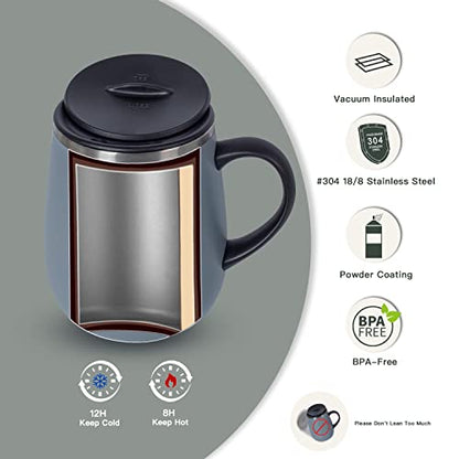 Ideus 16 oz Insulated Coffee Mug with Handle and Lid, Double Wall Stainless Steel Vacuum Thermal Coffee Mug, Travel Coffee Cup Thermal Cup for Home and Office (Ultimate Gray, FUJI DAWN) - color: Ultimate Gray