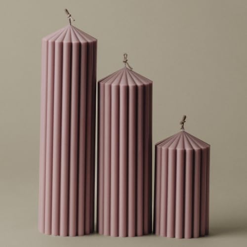 LAWA Ribbed Peak Pillar Candle - Large Beautiful Handmade Pillar Soy Wax Candle Elegant Bubble Aesthetic Candle Housewarming Gift Home Room Shelf Decor Idea (Dusty Rose, Set of 3) - color: Dusty Rose, size: Set of 3