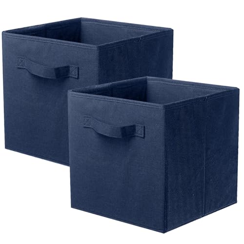 ShellKingdom Storage Bins, Foldable Fabric Storage Cubes And Cloth Storage | Storage Organizer For Closet And Toys, 10.5x10.5x11 INCH, 2 Pack (Dark Blue) - color: Dark Blue, size: 2