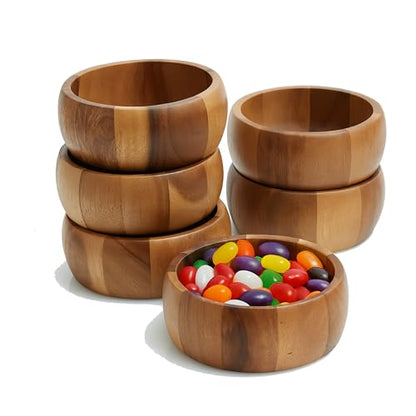 Woodard & Charles Set of 6 Acacia Wood Large Ind. Salad Bowls, 6.5" x 2.5" | Wood Individual Serving Bowls For Salad, Snacks, Fruit, Nuts, Candy And Chips; Perfect For Entertaining And Everyday Use - size: Acacia Wood Individual Bowls - Set of 6