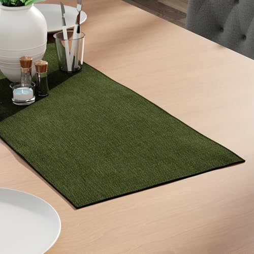 Encasa XO Table Runner 2 Seater, Soft Chenille 13"x36" | Moss green, Woven Rib Texture | Machine Washable | Colorfast & Shrink Resistant | Durable Polyester Yarns - color: Moss Green, size: 13x36 in