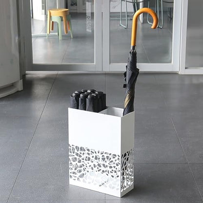 Indoor Entryway Umbrella Holder Can hold 10 umbrellas，tall Metal Large Capacity Umbrella Storage stand With removable drain tray,For Hotel,Offices,home,Commercial(White-A) - color: White-A