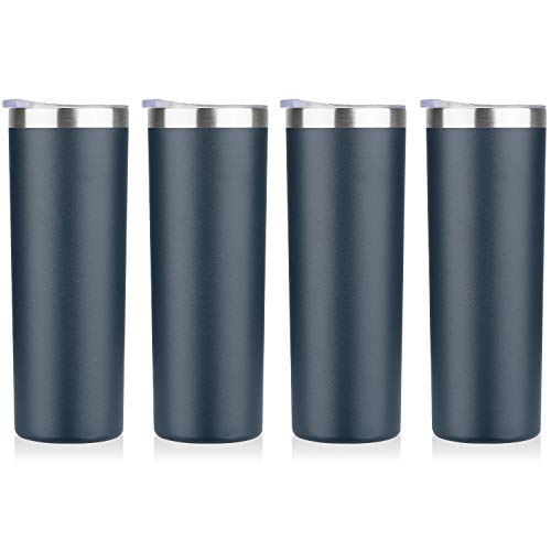 HASLE OUTFITTERS 20 oz Skinny Tumblers Bulk Set, Stainless Steel Insulated Slim Tumblers with Lids, Reusable Double Wall Travel Coffee Mugs, Durable Powder Coated Travel Water Cups(Navy, 4) - color: Navy Blue, size: 20 oz (4 Count)