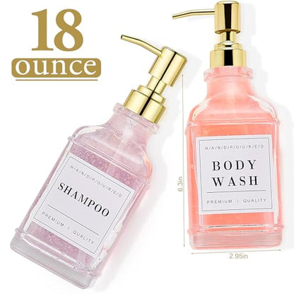Dish and Hand Soap Dispenser,Set of 2 * 16.9oz | Glass Soap Dispenser with Gold Pump,Tray,Funnel,500ML Countertop Soap and Lotion Dispenser for Kitchen, Bathroom,Shower - color: Ks-5070-28y-2g