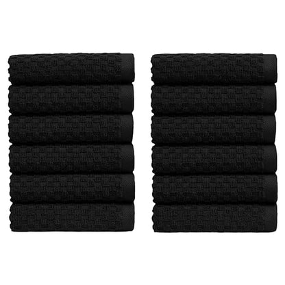 COTTON CRAFT Euro Spa Waffle Wash Cloth - Set of 12 Black Washcloth | Luxury Face Towel Set - 100% Cotton - Soft Plush Absorbent Low Lint Quick Dry - Gym Shower Beach Bath Kitchen - 12x12 inches - color: Black, size: 12 Pack Wash Cloths