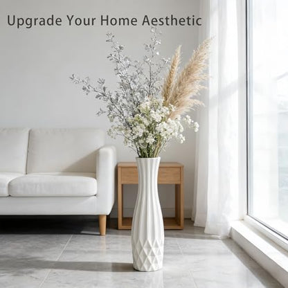 White Tall Ceramic Floor Vase, 24 Inch, Flared Geometric Design | Glossy Glazed Finish, Living Room, Fireplace, Entryway, Pampas Grass - color: Shape 2, size: 24 Inch