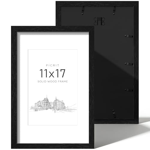 11x17 Solid Wood Frame Set of 2, Black Wood Grain Gallery Wall | Fits 8x12 Photos With Mat or 11x17 Without Mat, Black Backboard, Vertical or Horizontal Wall Mount, Poster & Wall Decor - color: Black Wood Grain, size: 11x17