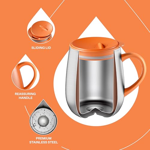 Ideus 16 oz Insulated Coffee Mug with Handle and Lid, Double Wall Stainless Steel Vacuum Thermal Coffee Mug, Travel Coffee Cup Thermal Cup for Home and Office (Orange Tiger 2.0, FUJI DAWN) - color: Orange Tiger 2.0